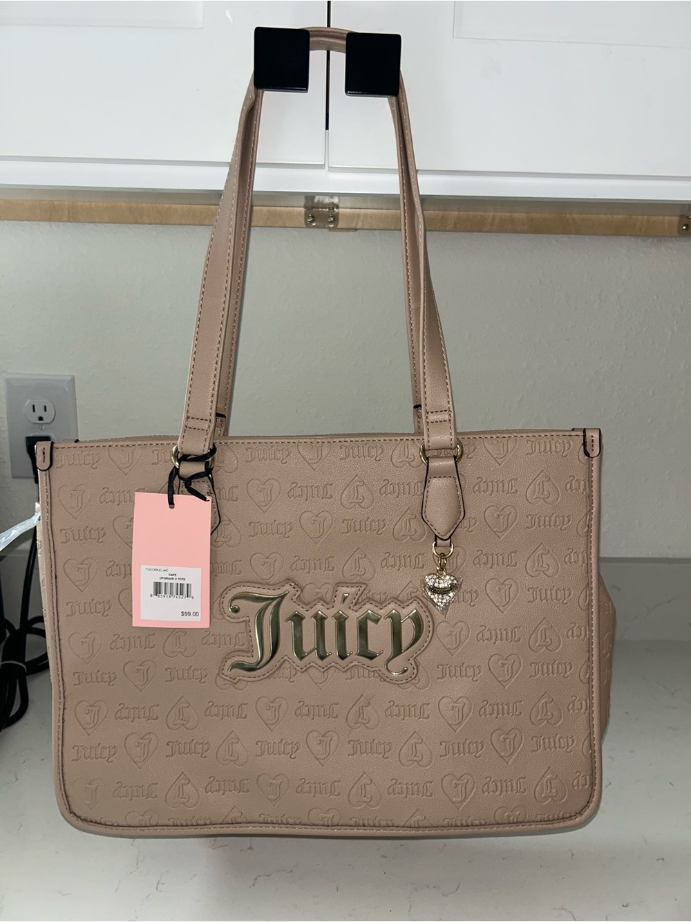 Juicy Couture Blush Taupe Embossed Tote with Heart Charm - Picture 2 of 4